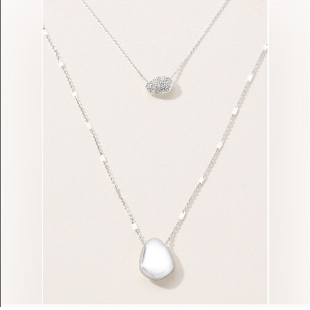 Stella & Dot “Ulani” Silver Tone Nugget Long Statement Pendant Necklace
